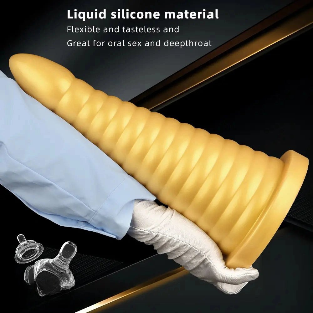 Gold ribbed silicone anal plug, photo 5