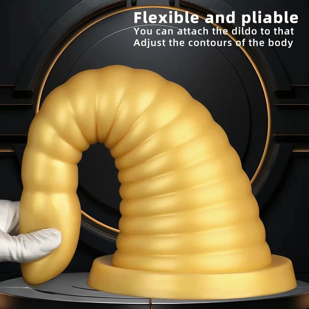 Gold ribbed silicone anal plug, photo 6