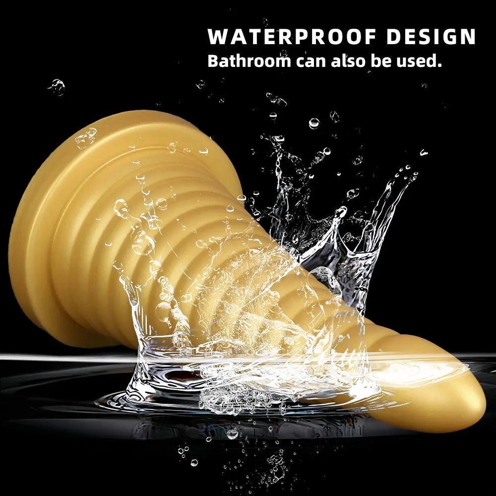 Gold ribbed silicone anal plug, photo 7