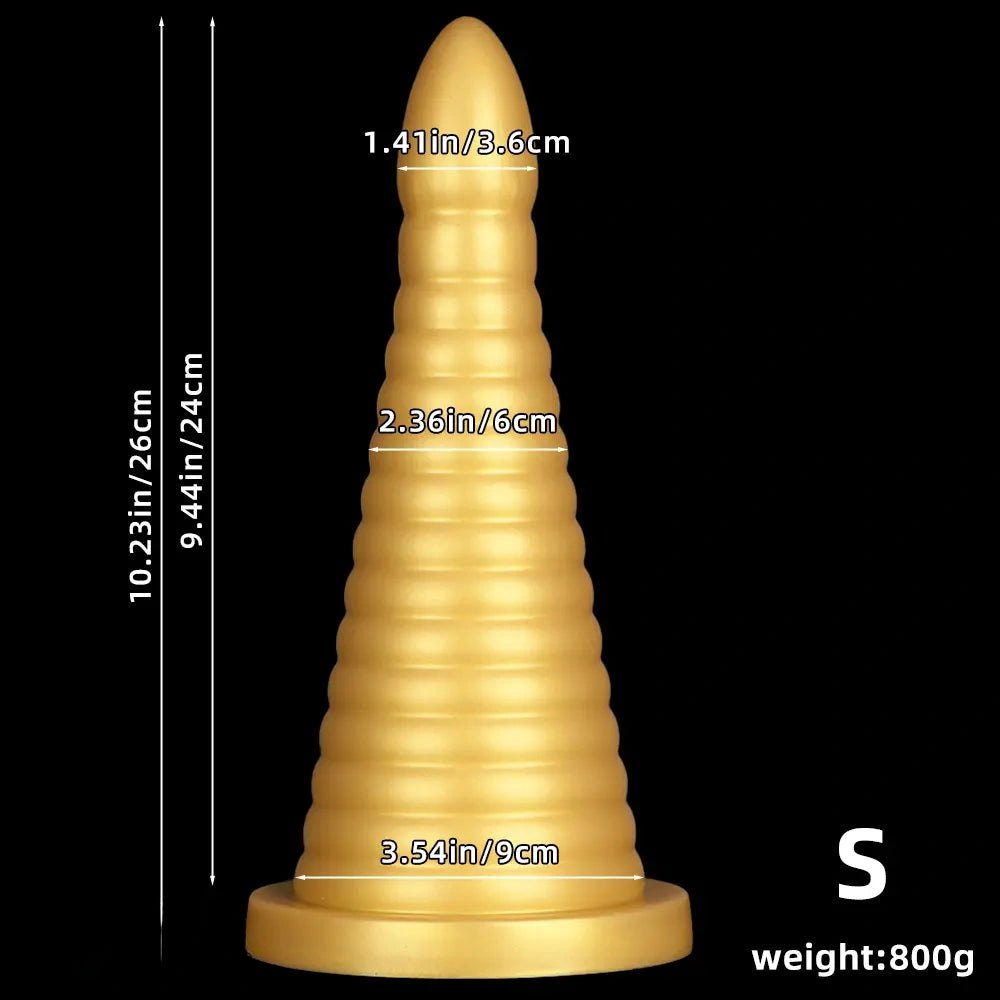 Gold ribbed silicone anal plug, photo 9
