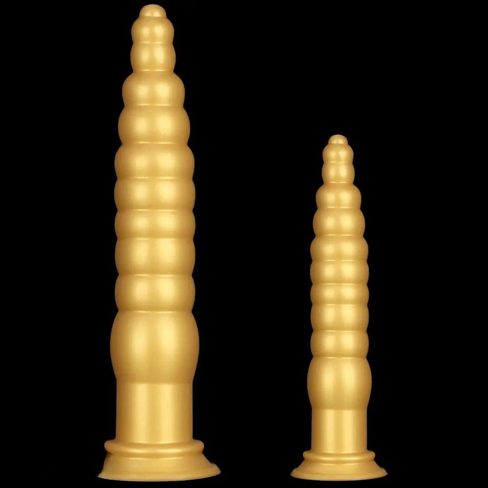 Gold ribbed silicone anal plug, photo 1
