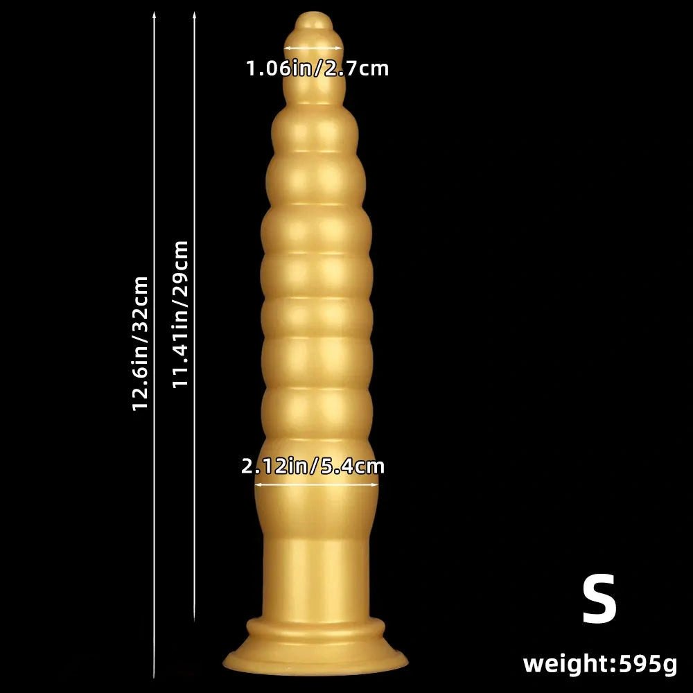 Gold ribbed silicone anal plug, photo 10