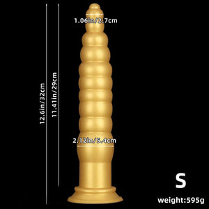 Gold ribbed silicone anal plug, photo 10