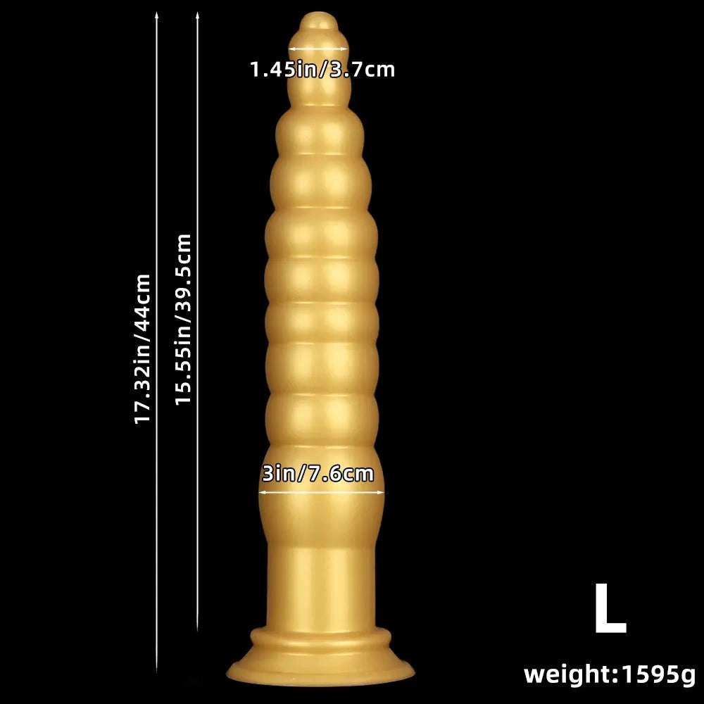 Gold ribbed silicone anal plug, photo 11