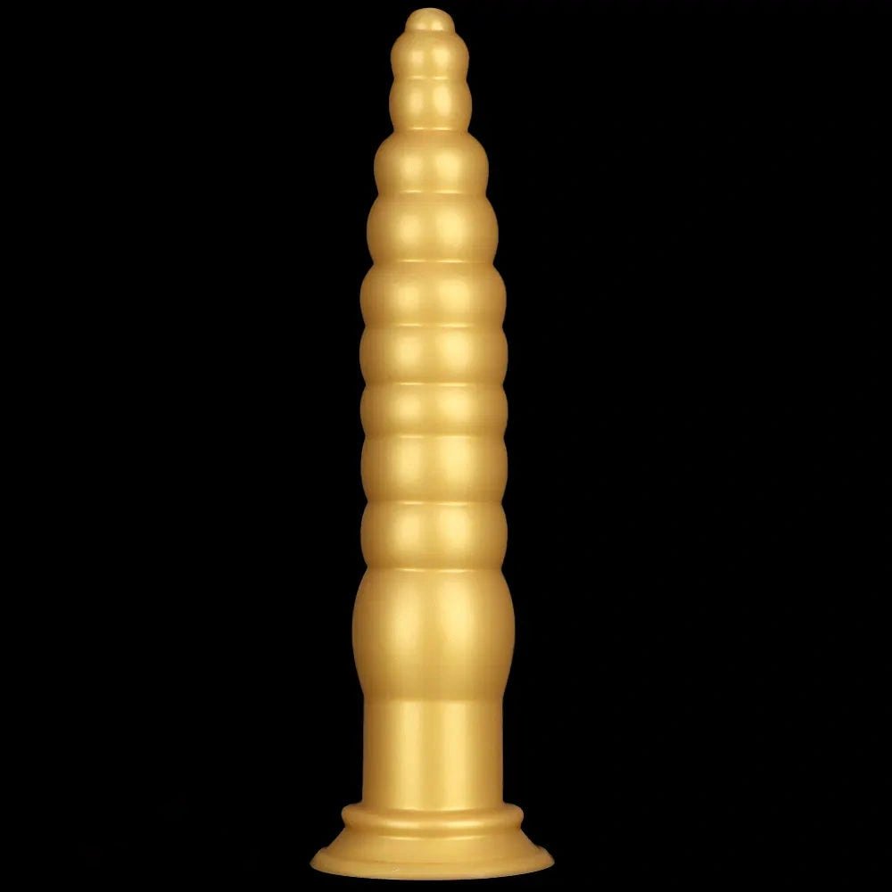 Gold ribbed silicone anal plug, photo 12