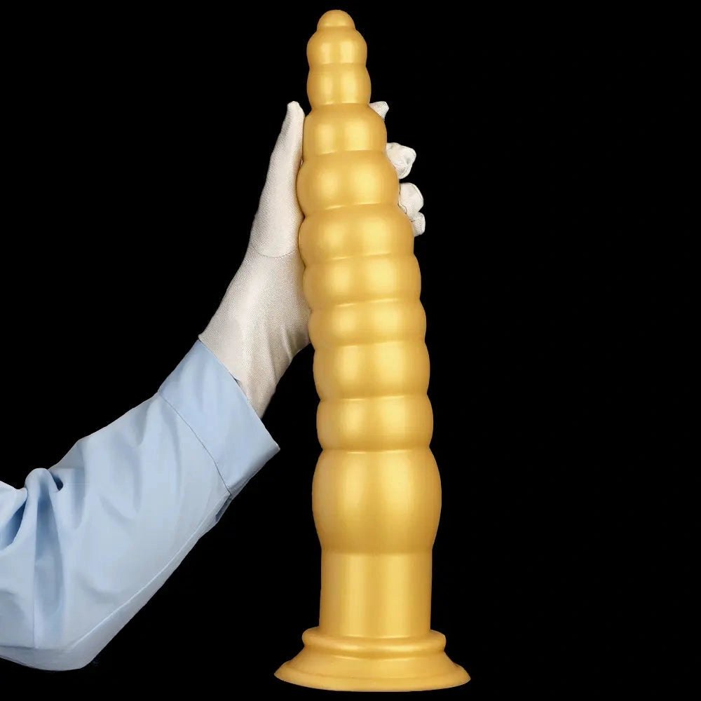 Gold ribbed silicone anal plug, photo 14