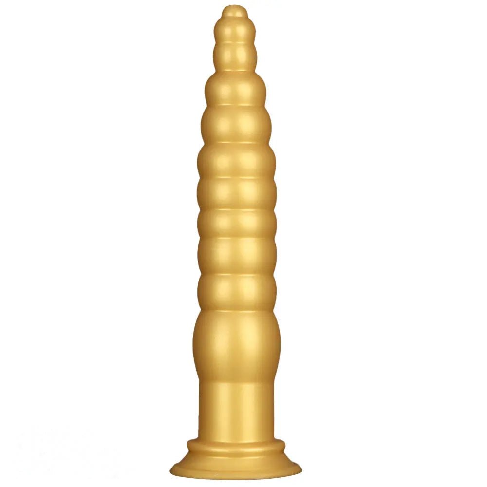 Gold ribbed silicone anal plug, photo 2