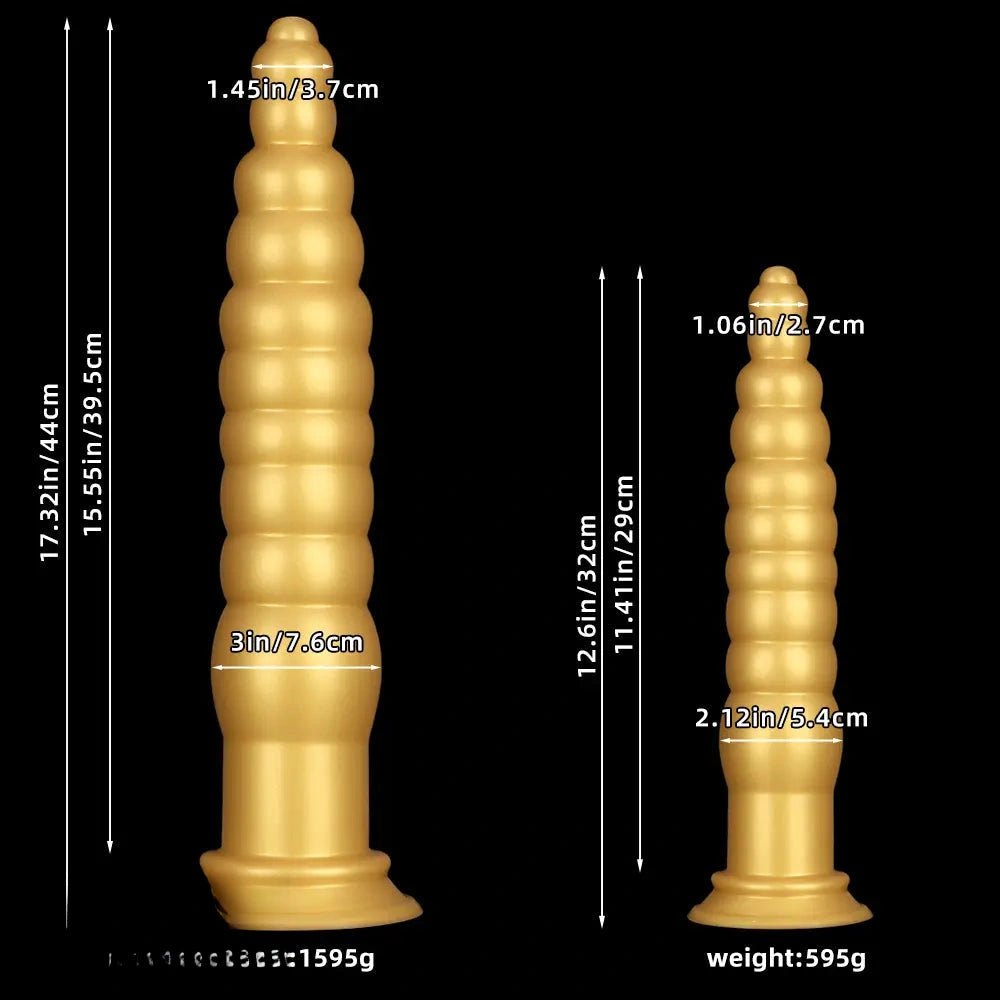 Gold ribbed silicone anal plug, photo 3