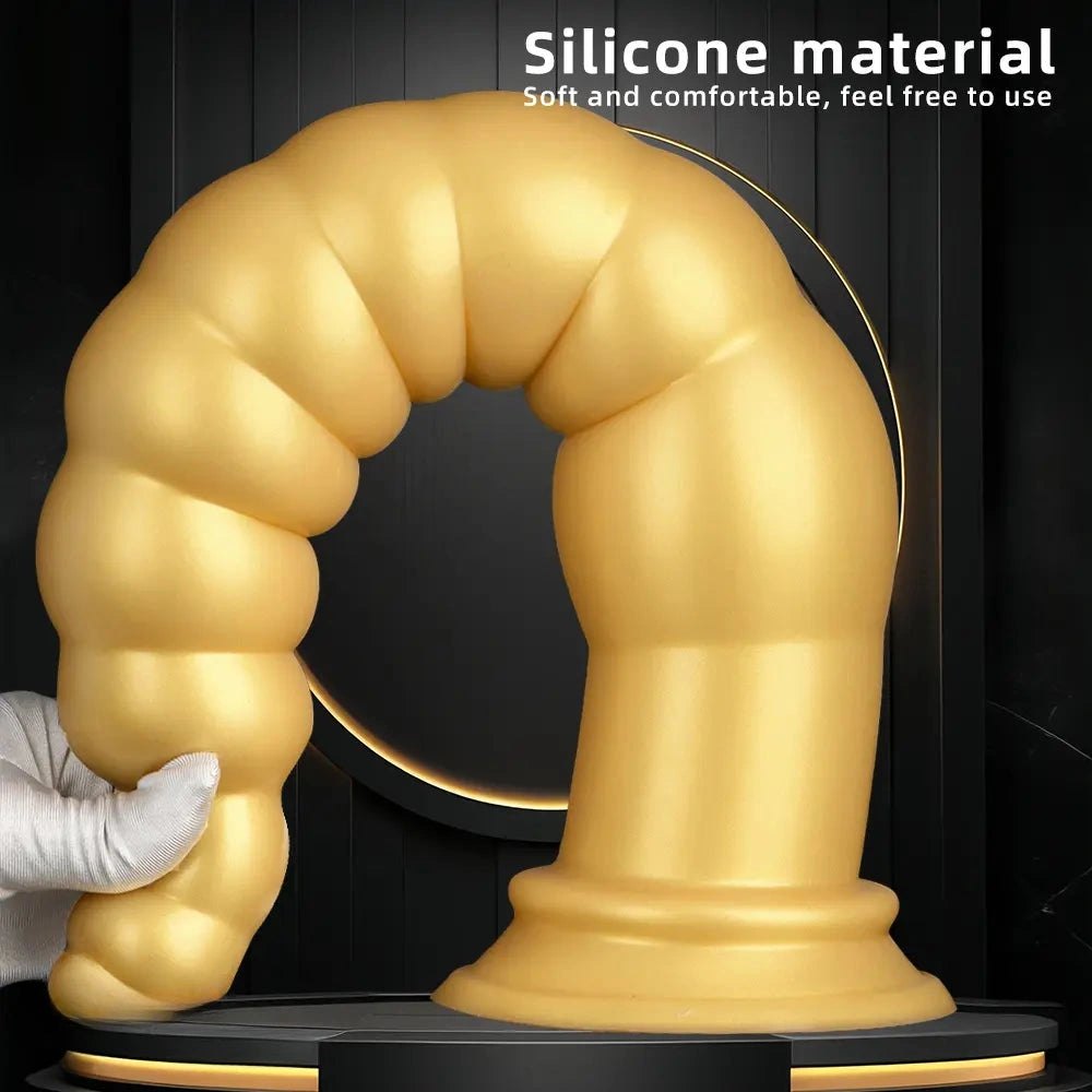 Gold ribbed silicone anal plug, photo 5