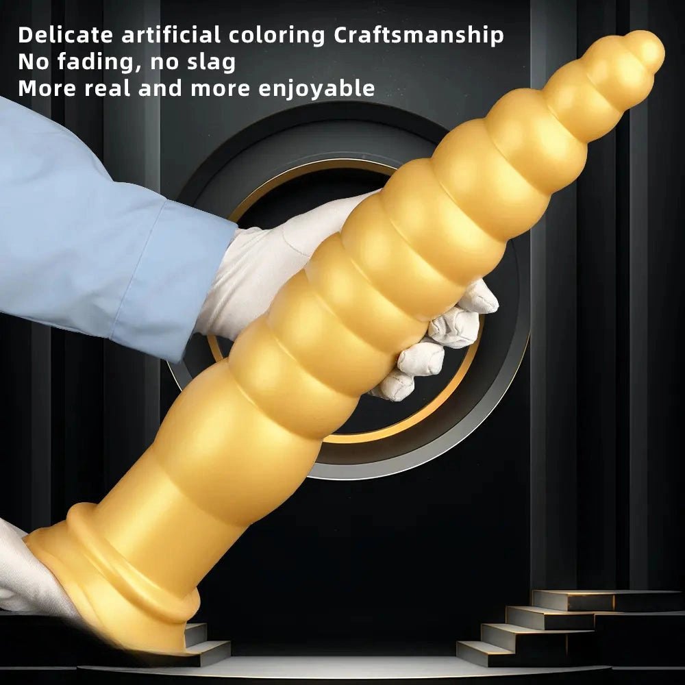 Gold ribbed silicone anal plug, photo 8