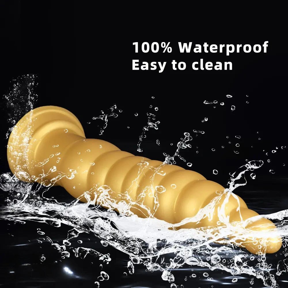 Gold ribbed silicone anal plug, photo 9
