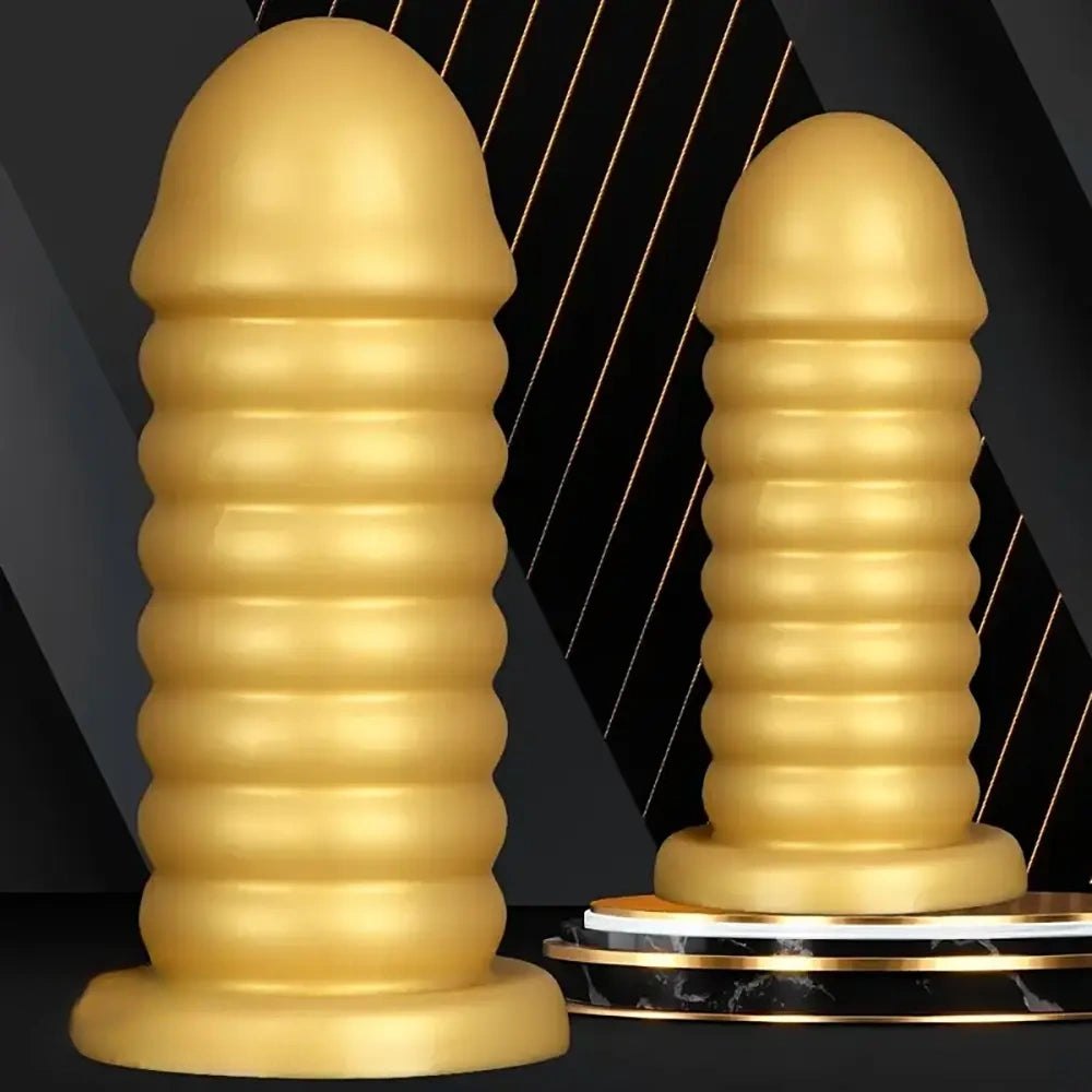 Gold ribbed silicone anal probe, photo 1