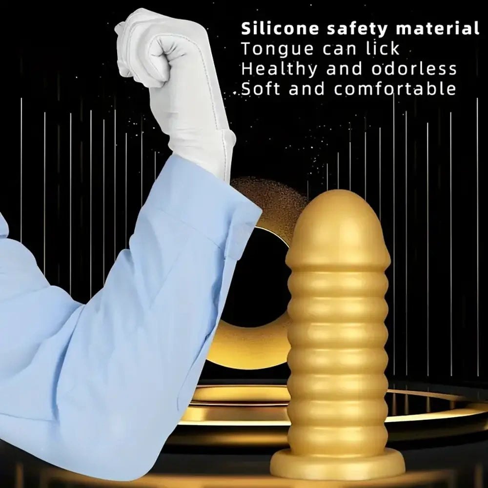 Gold ribbed silicone anal probe, photo 2