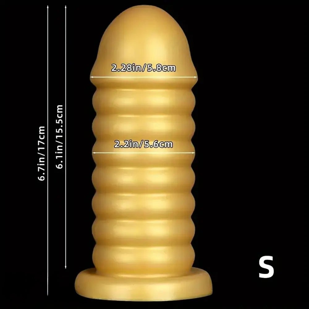 Gold ribbed silicone anal probe, photo 3