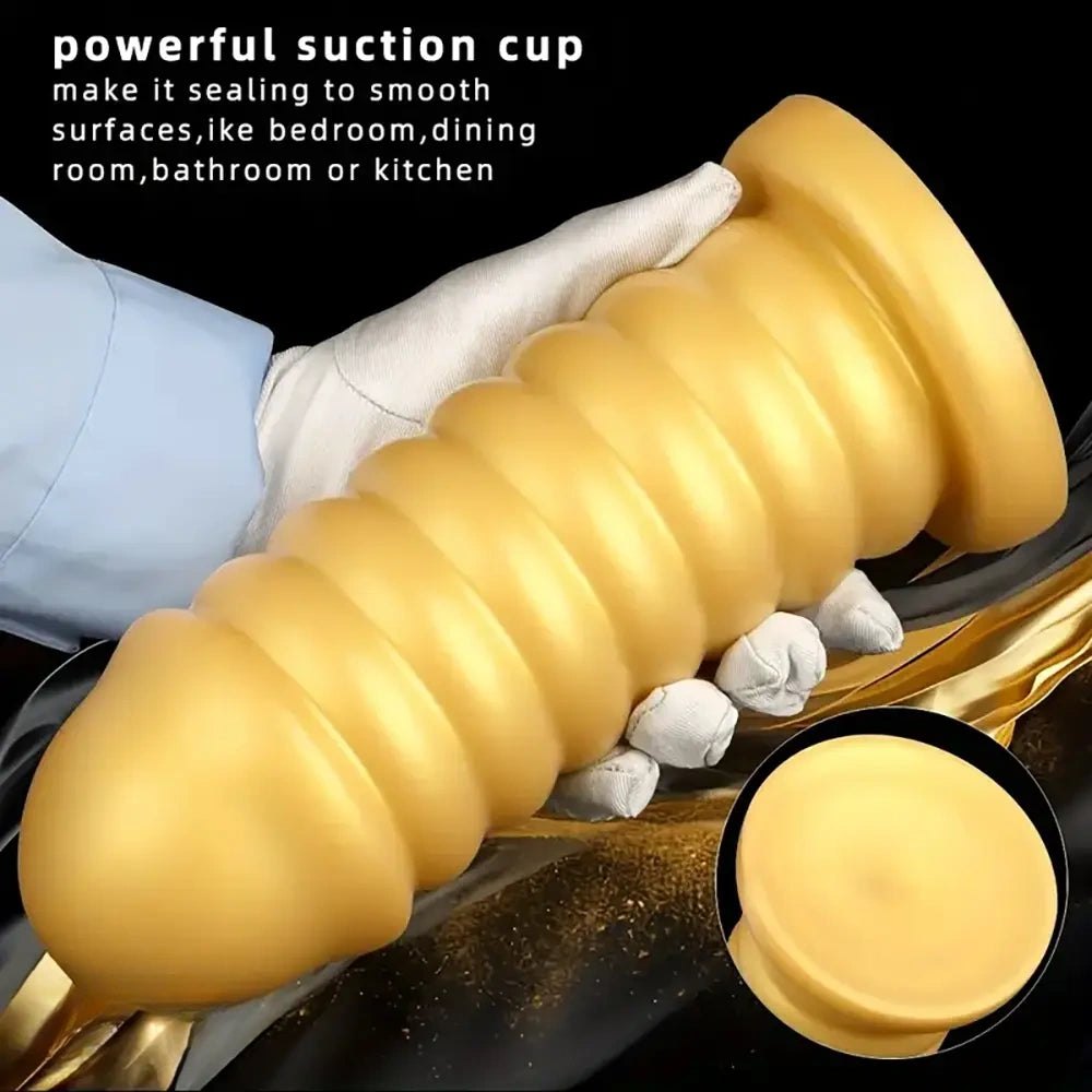 Gold ribbed silicone anal probe, photo 4