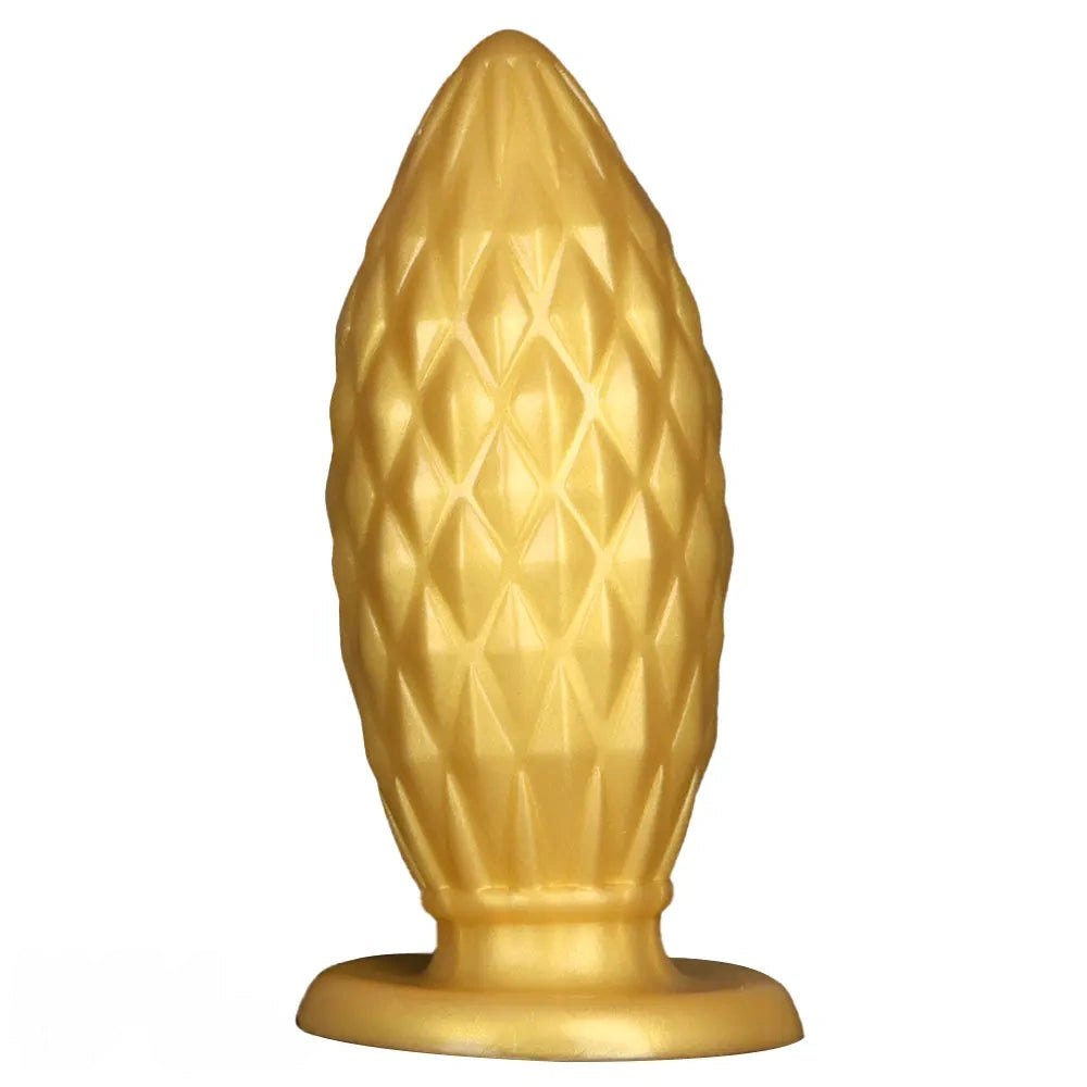 Gold ribbed silicone butt plug, photo 1