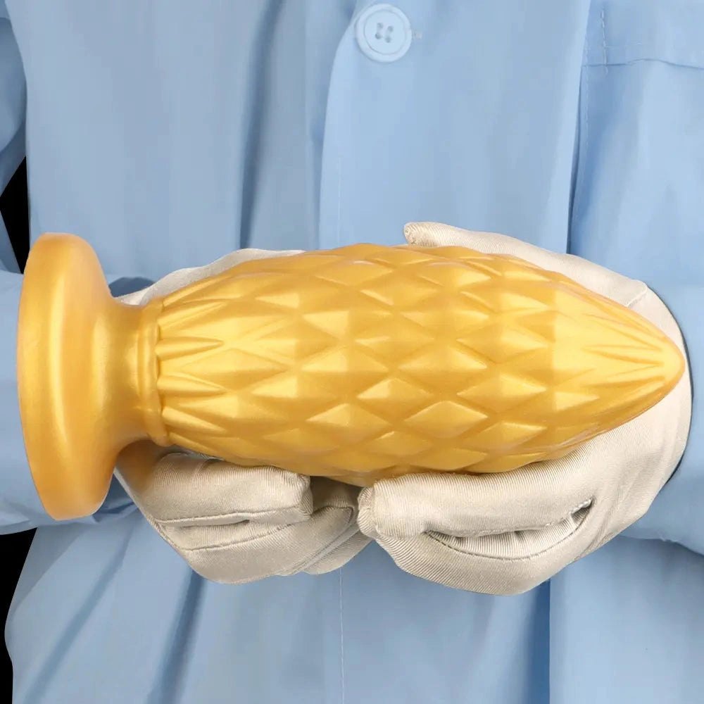 Gold ribbed silicone butt plug, photo 10