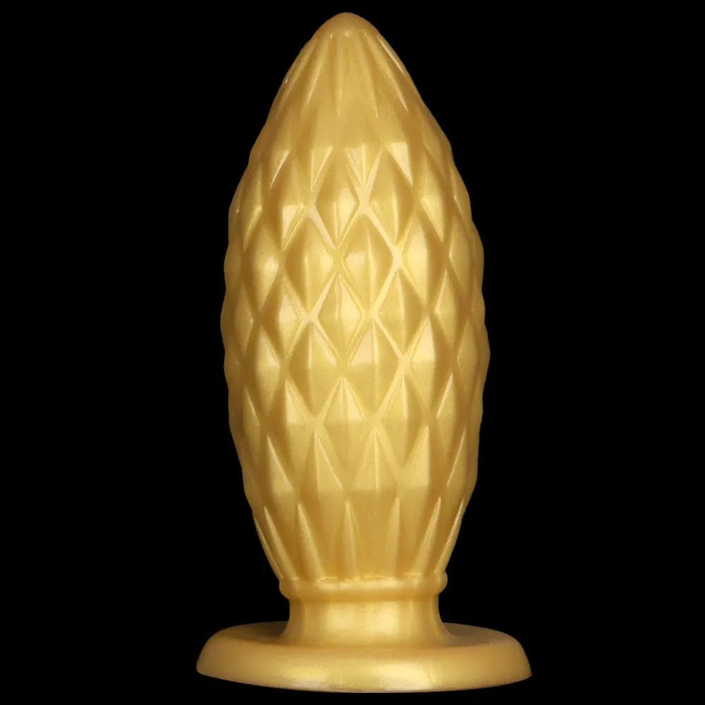 Gold ribbed silicone butt plug, photo 12