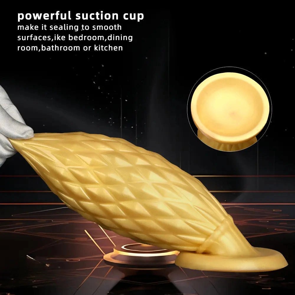 Gold ribbed silicone butt plug, photo 3