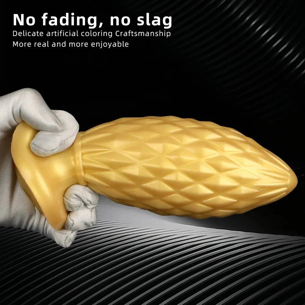 Gold ribbed silicone butt plug, photo 5