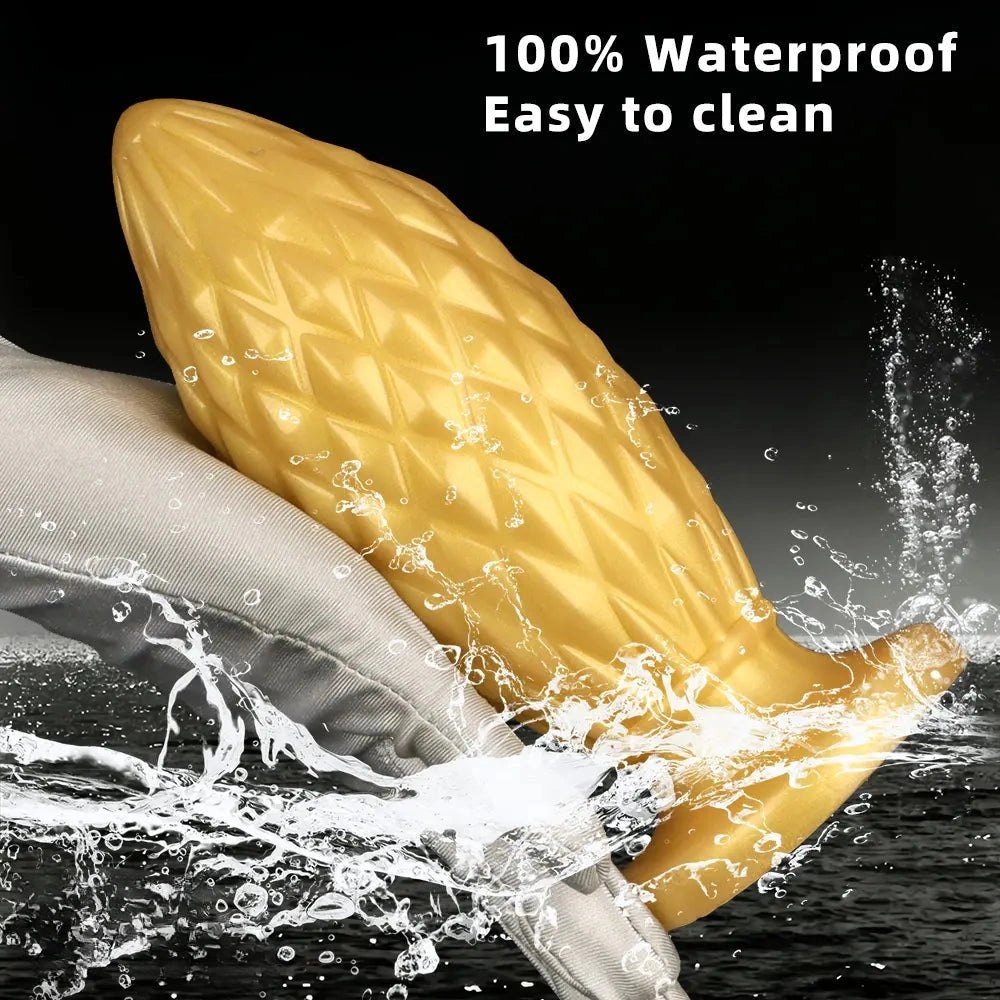 Gold ribbed silicone butt plug, photo 6