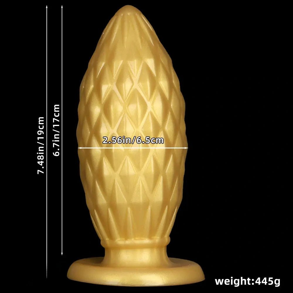 Gold ribbed silicone butt plug, photo 7