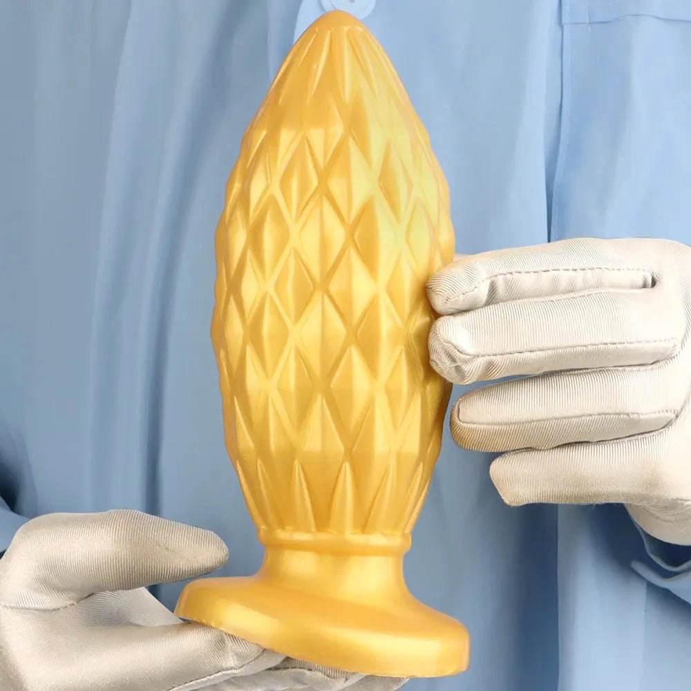 Gold ribbed silicone butt plug, photo 8