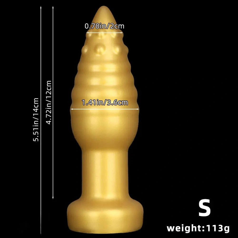Gold ribbed spiked silicone fantasy dildo, photo 10
