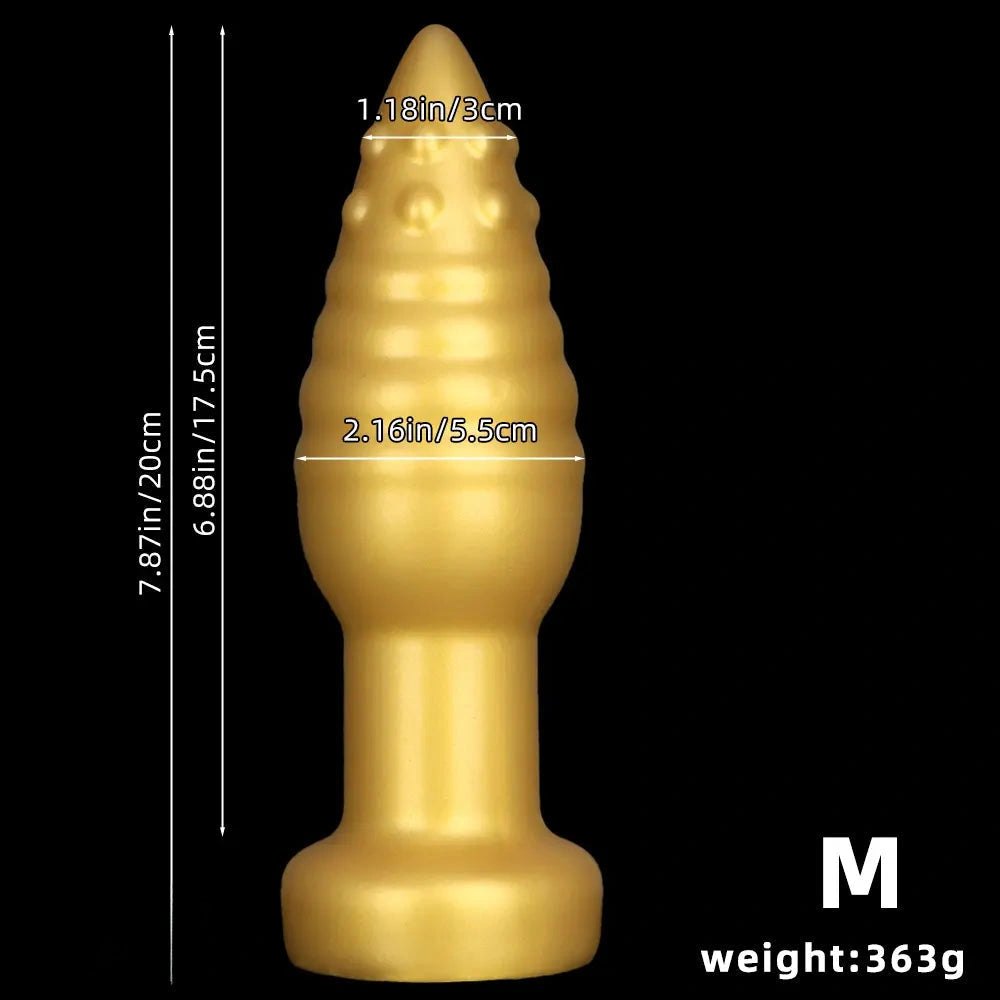 Gold ribbed spiked silicone fantasy dildo, photo 11