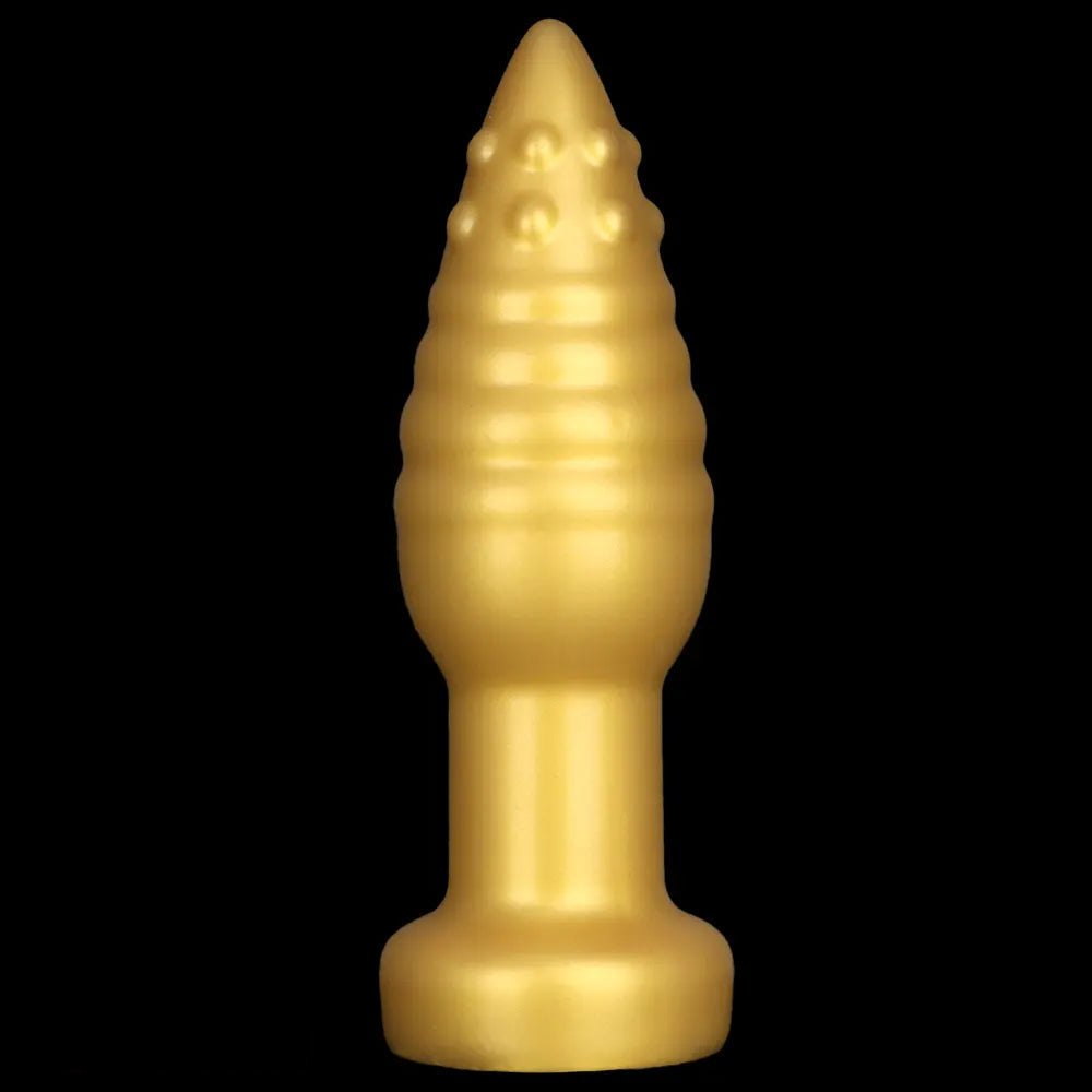 Gold ribbed spiked silicone fantasy dildo, photo 13