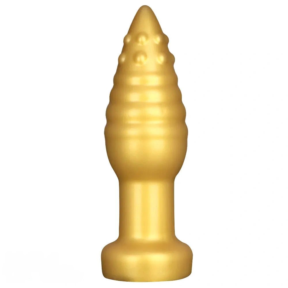Gold ribbed spiked silicone fantasy dildo, photo 2