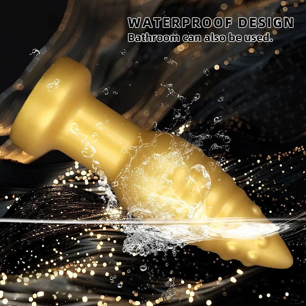Gold ribbed spiked silicone fantasy dildo, photo 8