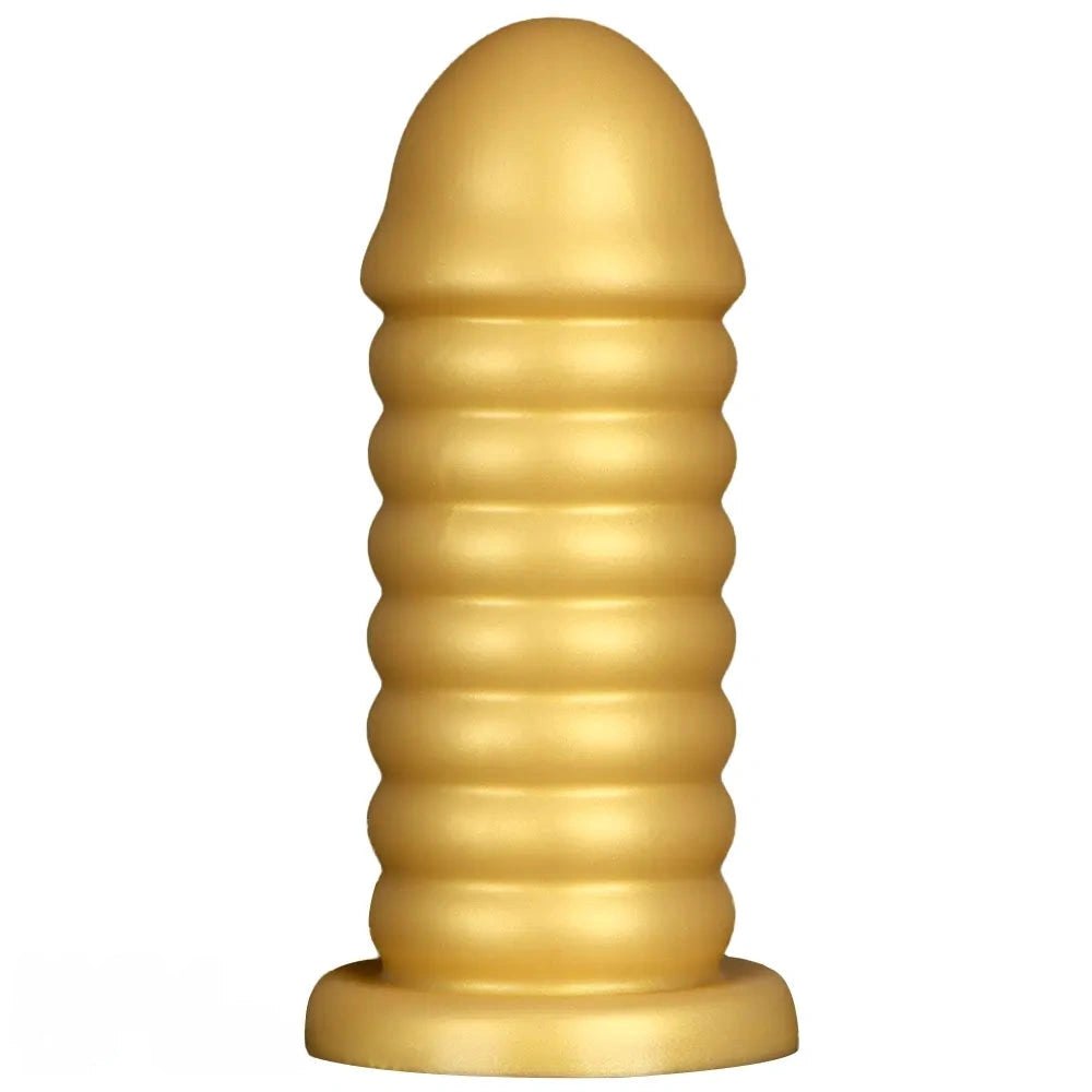 Gold ribbed silicone anal dildo, photo 1
