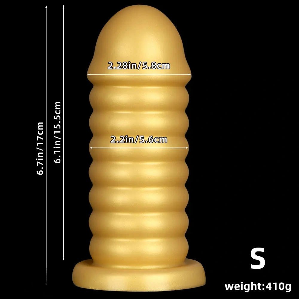 Gold ribbed silicone anal dildo, photo 10