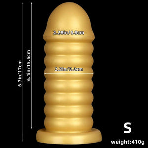 Gold ribbed silicone anal dildo, photo 10
