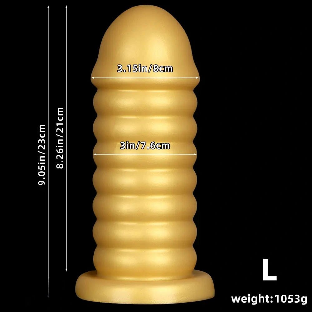 Gold ribbed silicone anal dildo, photo 11