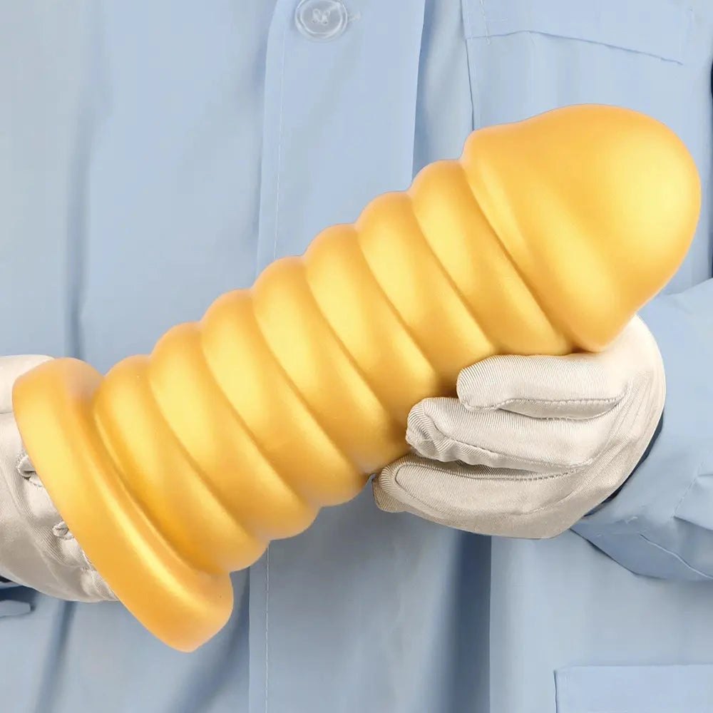 Gold ribbed silicone anal dildo, photo 14