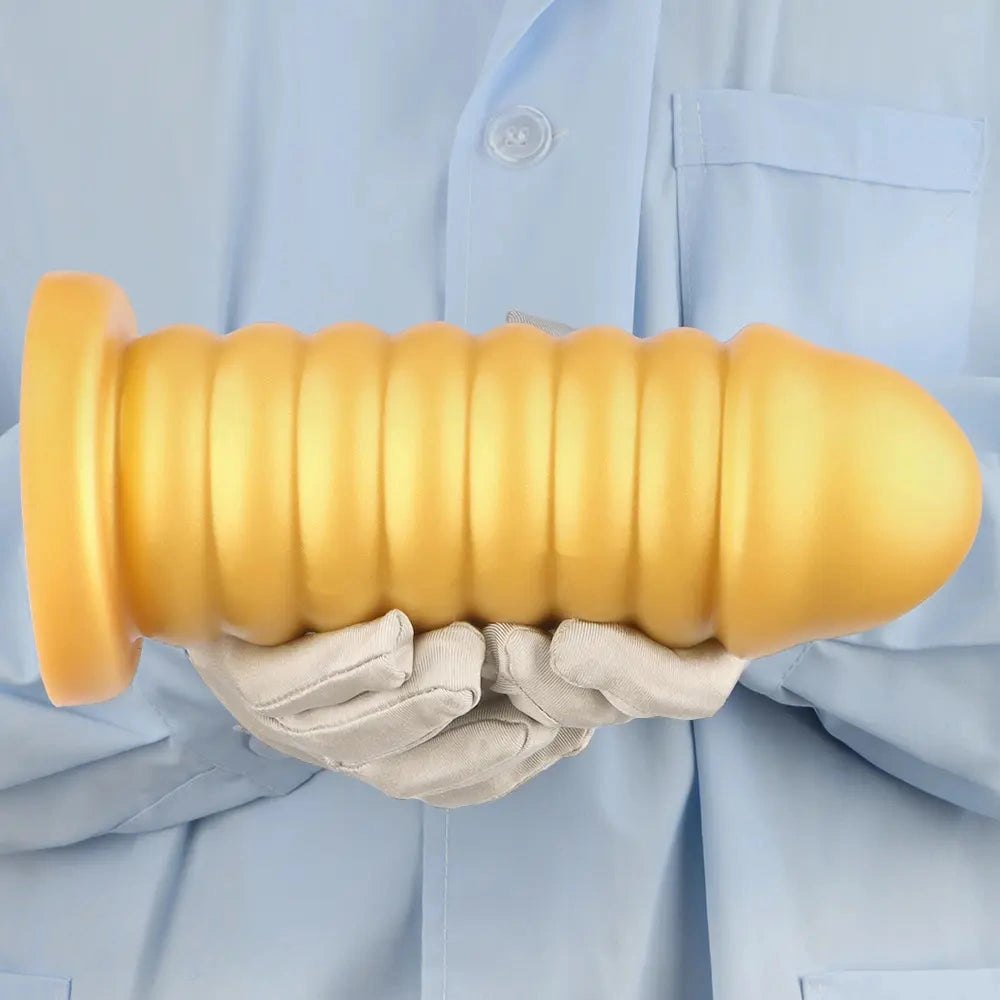 Gold ribbed silicone anal dildo, photo 15