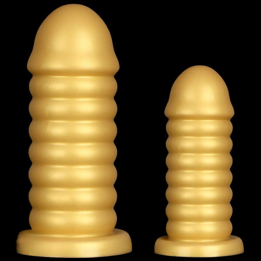 Gold ribbed silicone anal dildo, photo 2