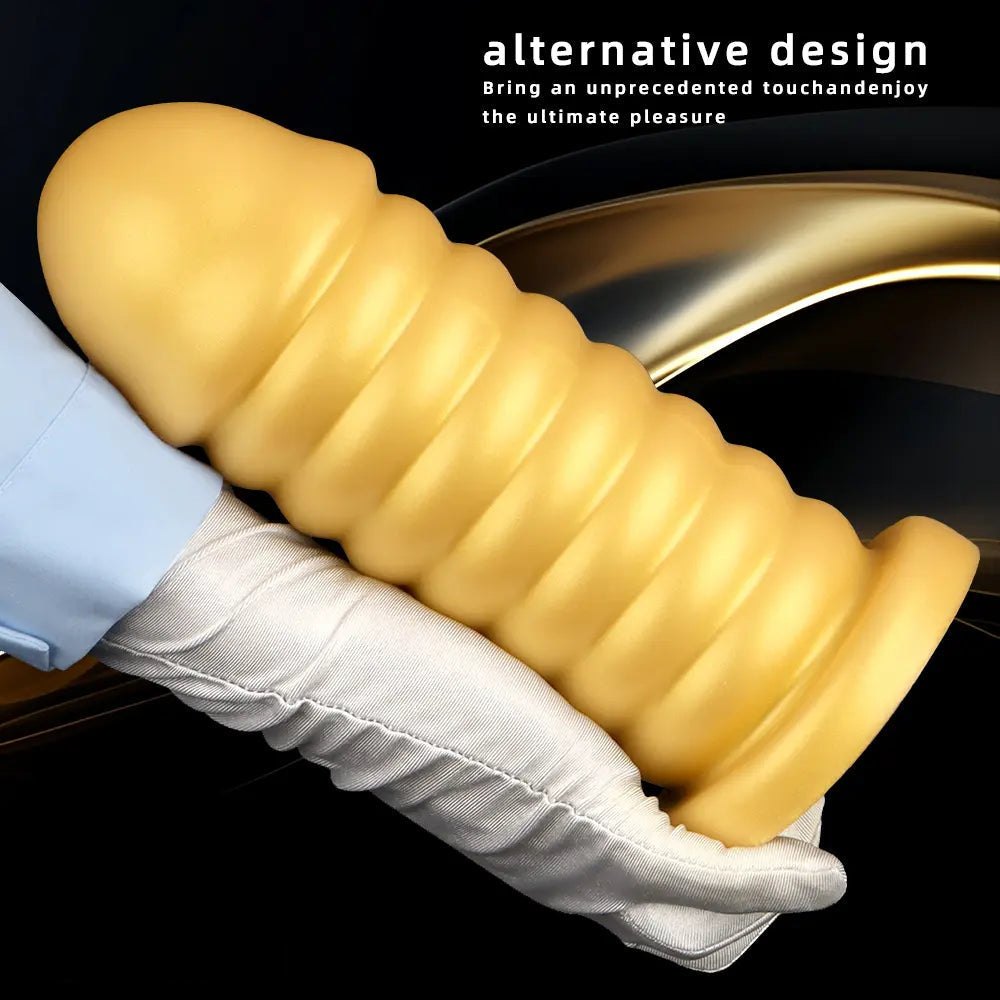 Gold ribbed silicone anal dildo, photo 3