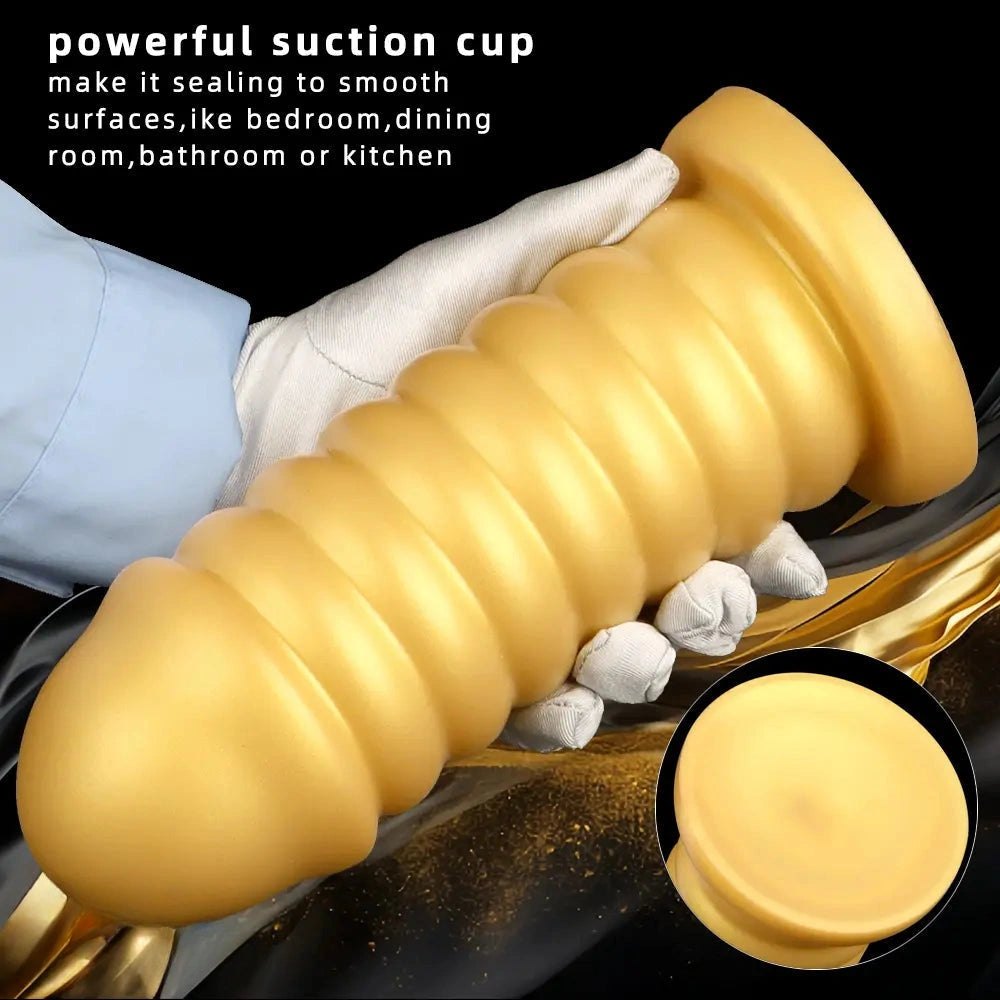 Gold ribbed silicone anal dildo, photo 5