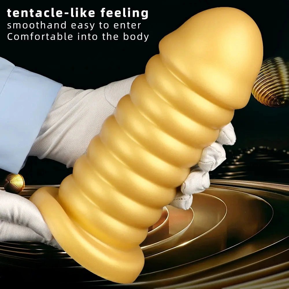 Gold ribbed silicone anal dildo, photo 7