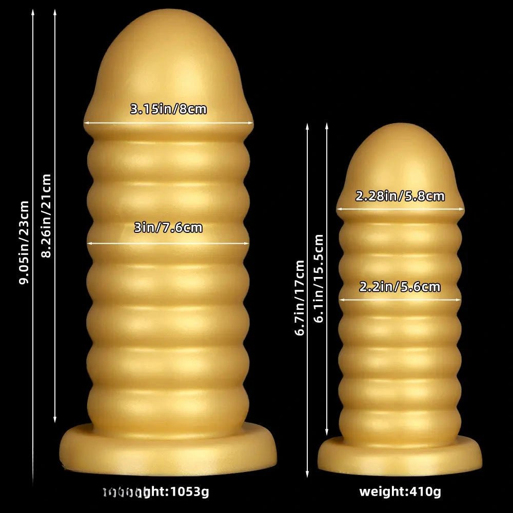 Gold ribbed silicone anal dildo, photo 9
