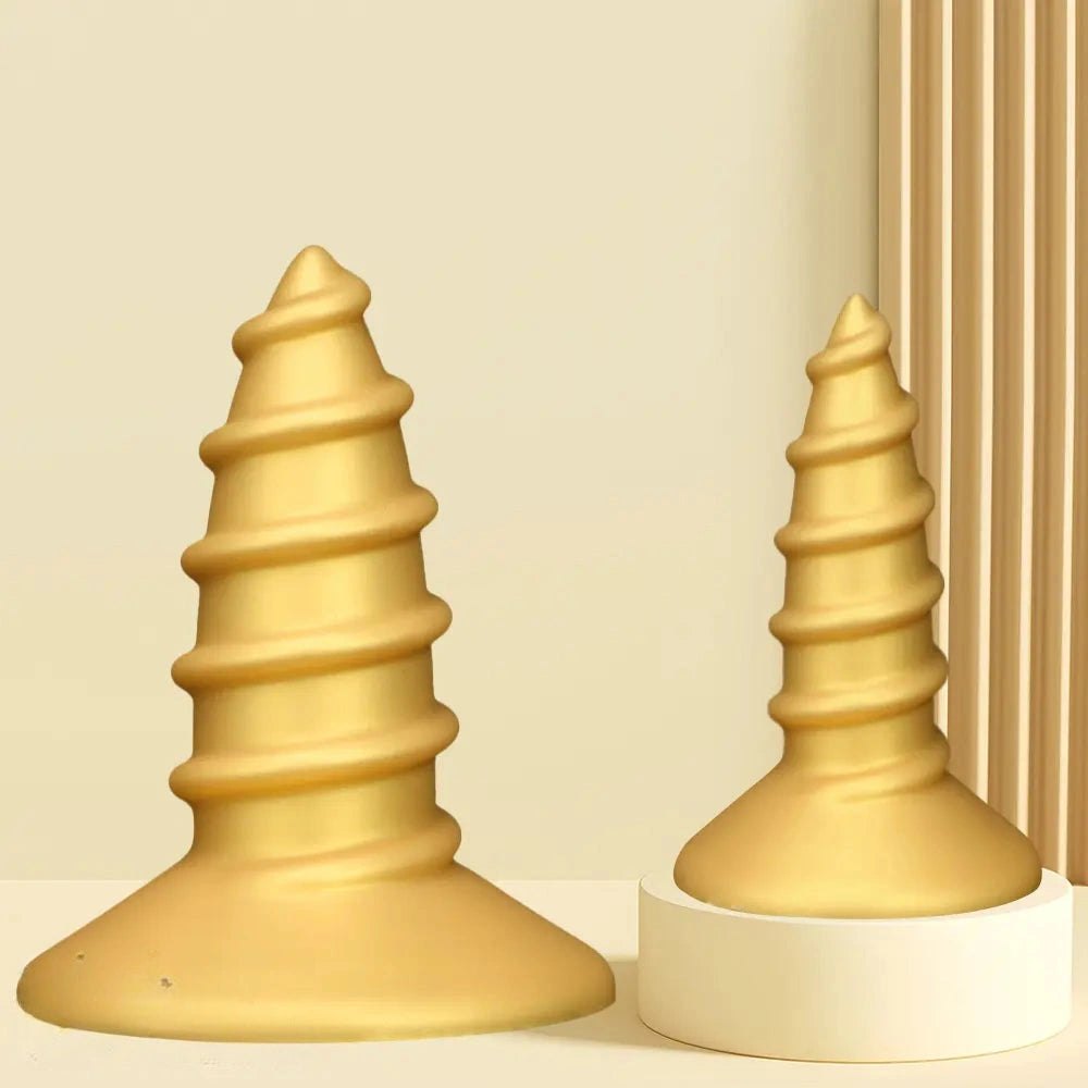 Gold screw ribbed anal plug, photo 1