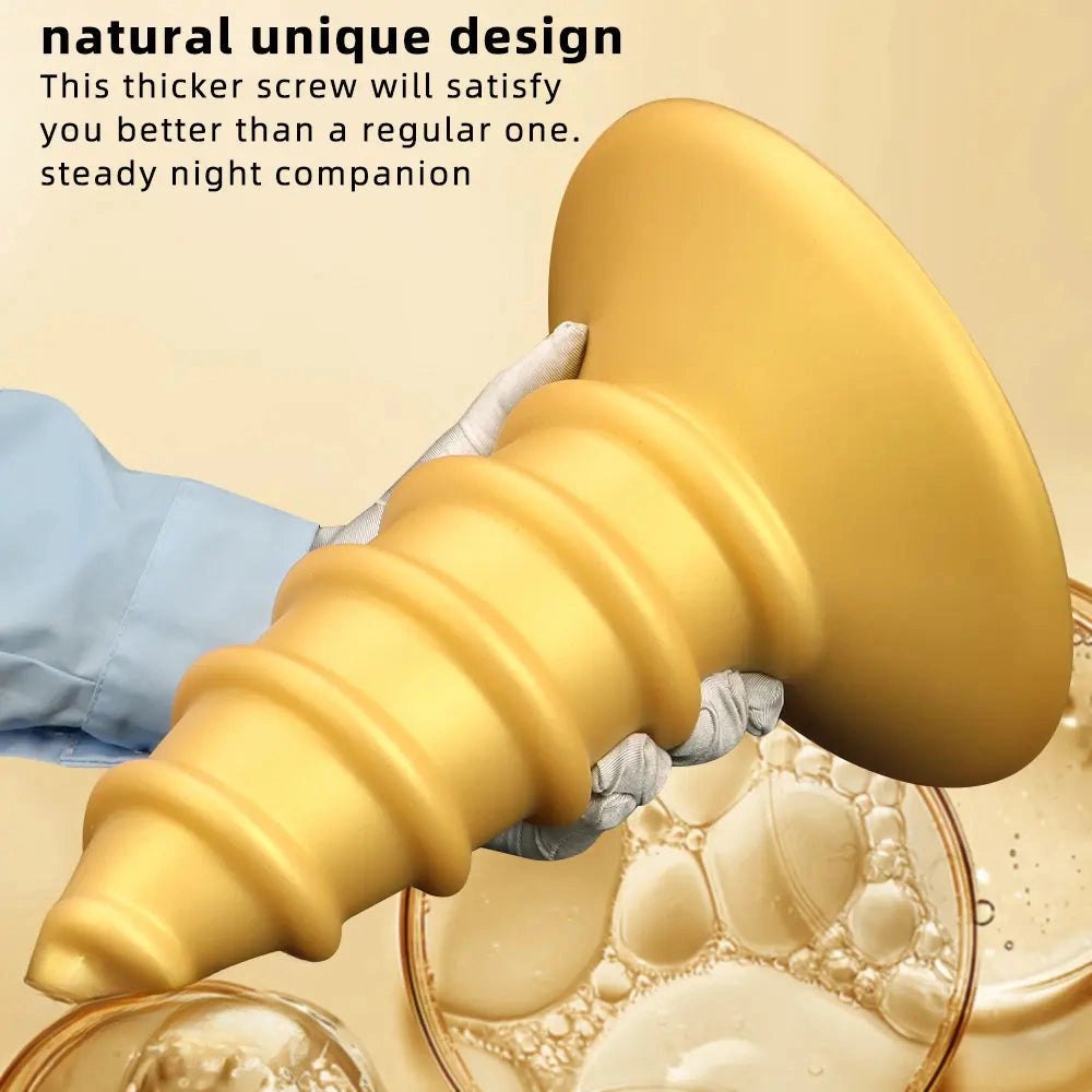 Gold screw ribbed anal plug, photo 4