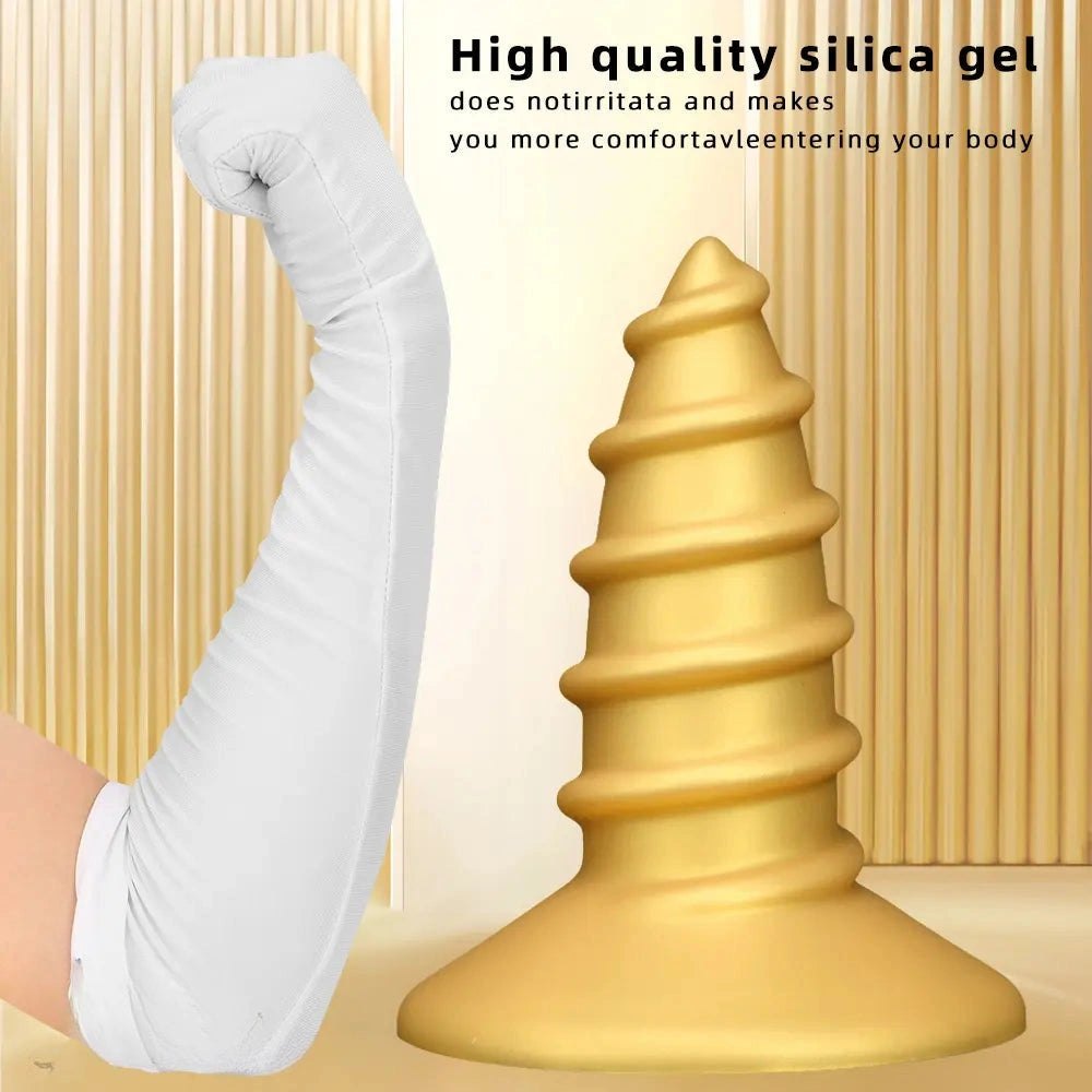 Gold screw ribbed anal plug, photo 5