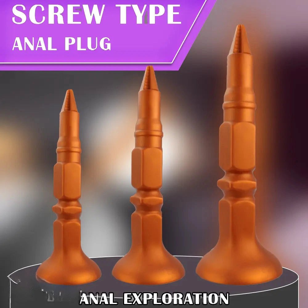 Gold screw-ridge silicone anal plug, photo 2