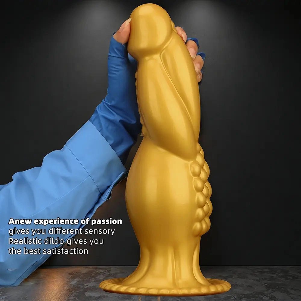 Gold silicone big thick dildo, photo 7