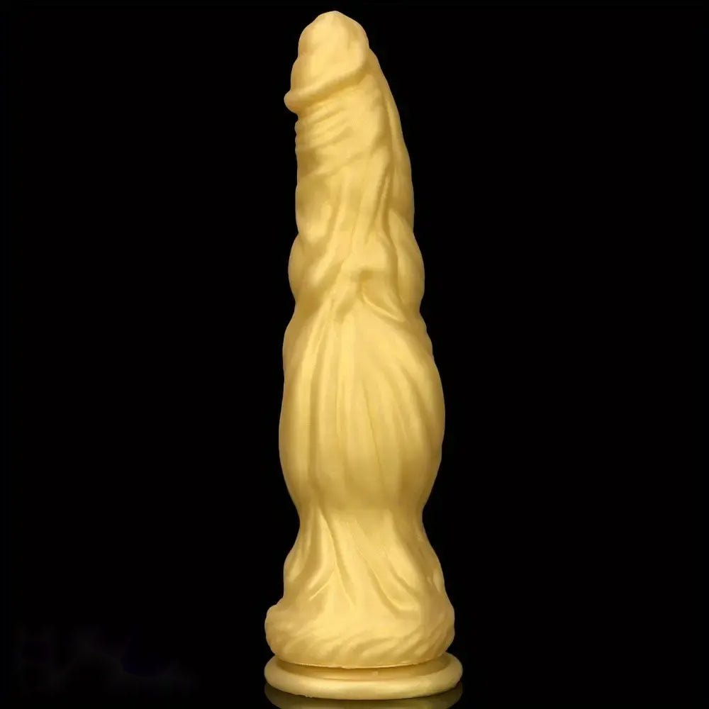 Gold curved realistic silicone dildo, photo 1