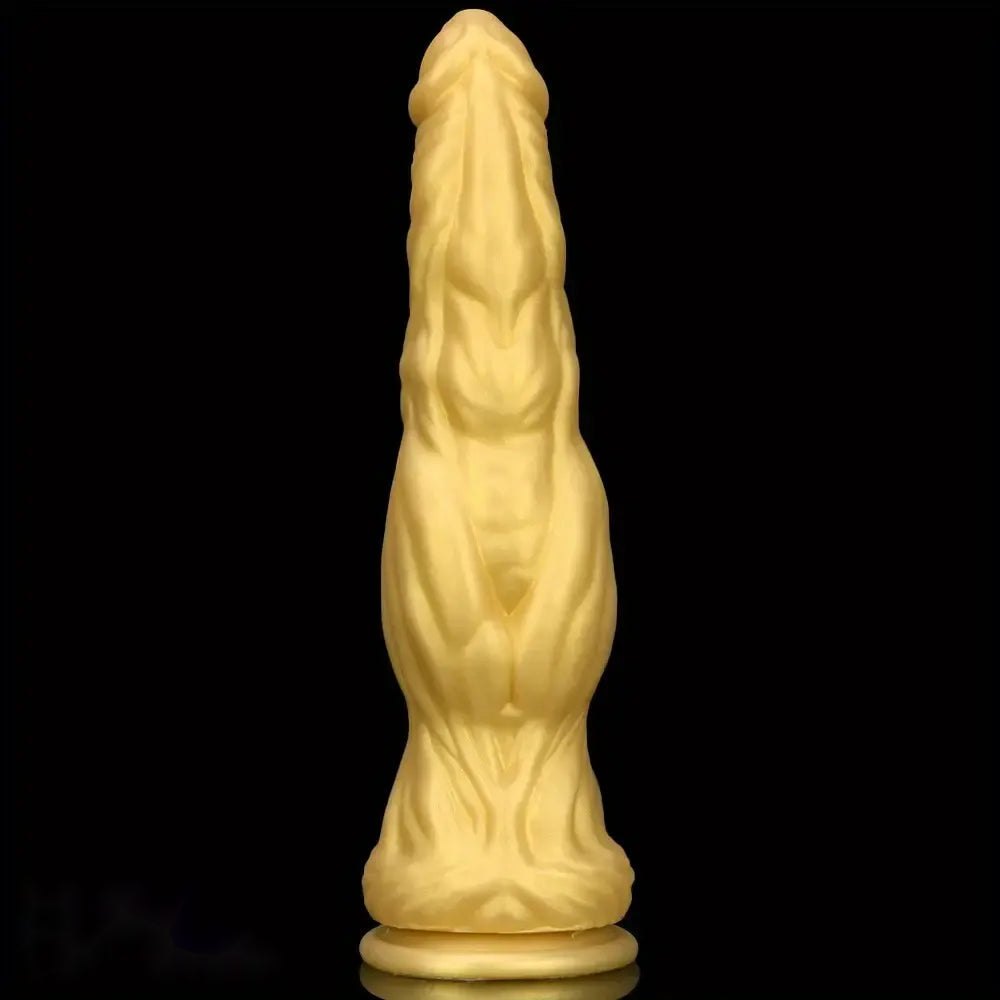 Gold curved realistic silicone dildo, photo 2